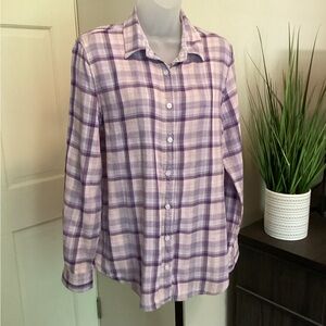 Land’s End button down blouse, size 12, color purple plaid